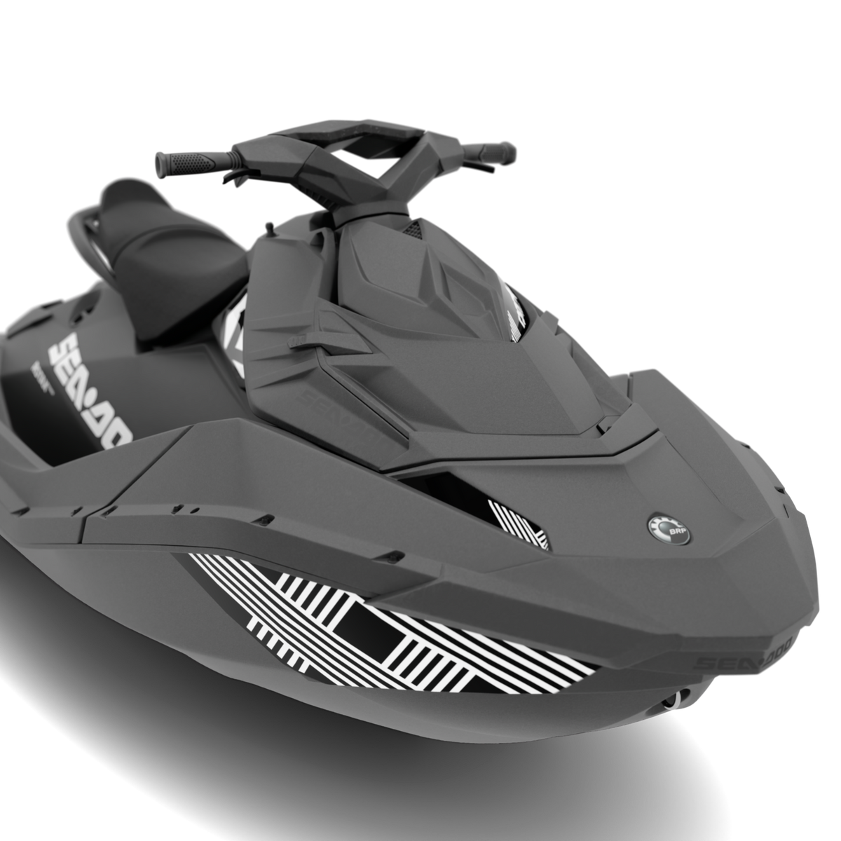 A matte dark gray Sea-Doo personal watercraft shown at a three-quarter angle on a clean white background.